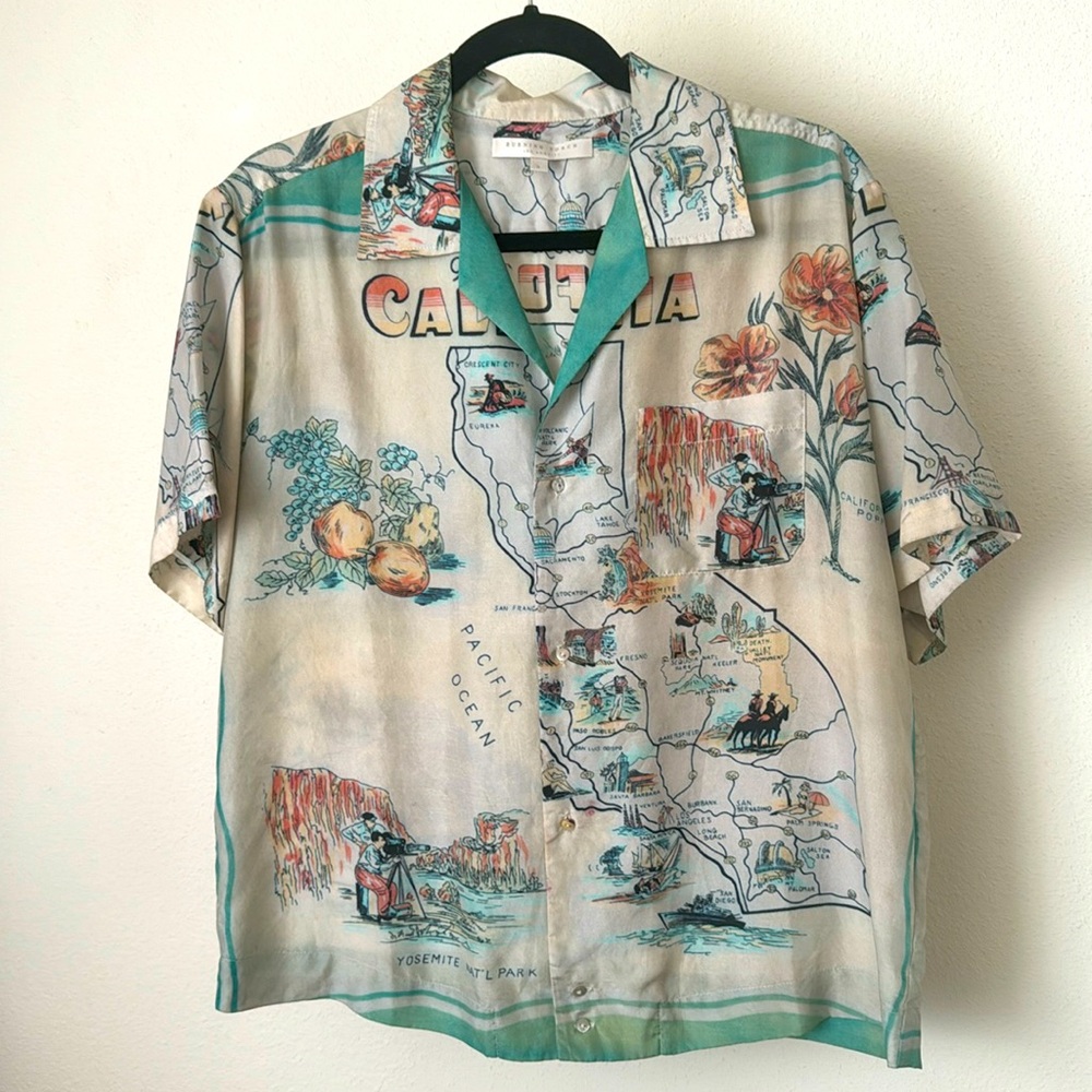 BURNING TORCH California Map silk blouse
